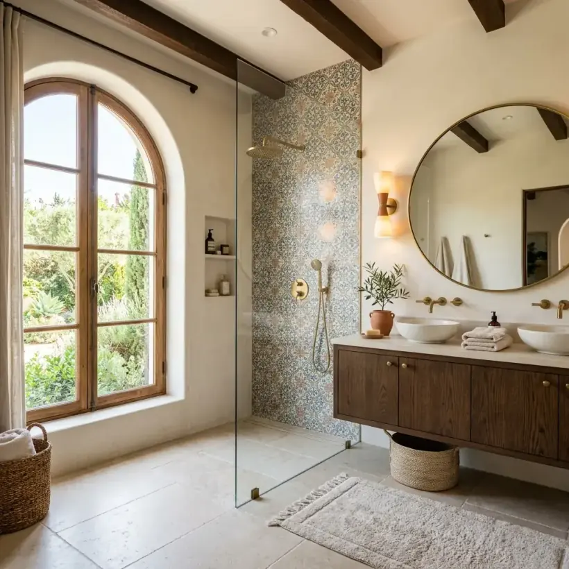 Reforma de baño moderno con alicatado de gran formato en Granada