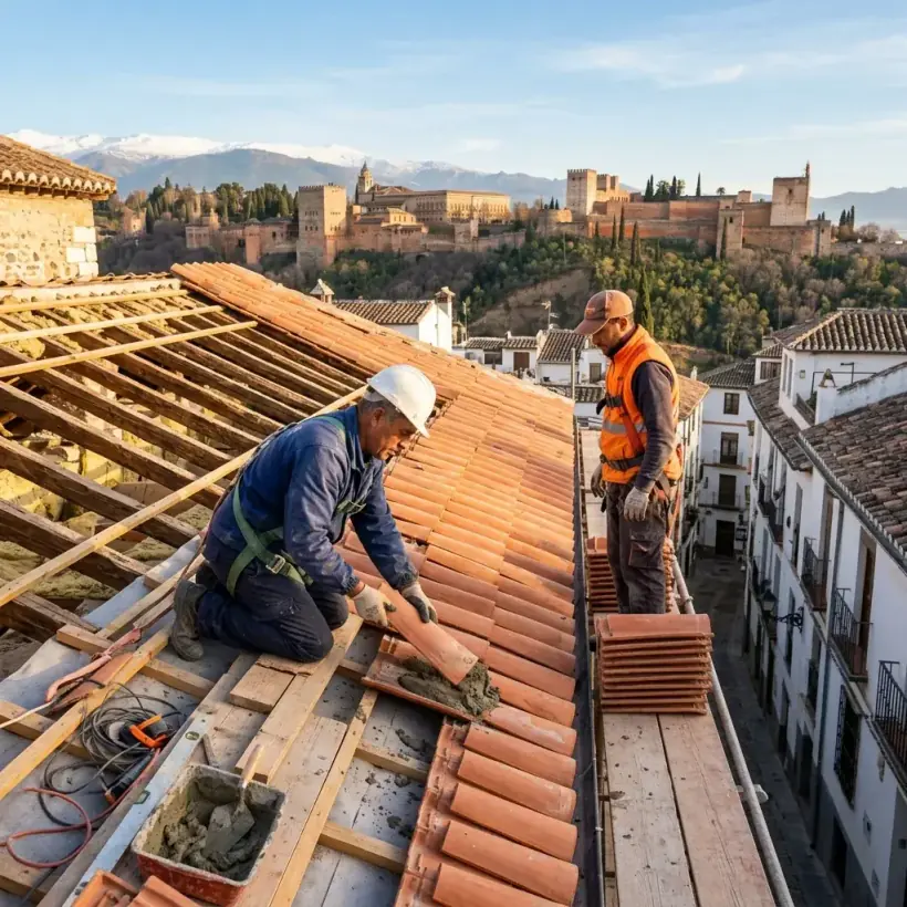 Cubierta plana impermeabilizada con lámina en una vivienda de Granada