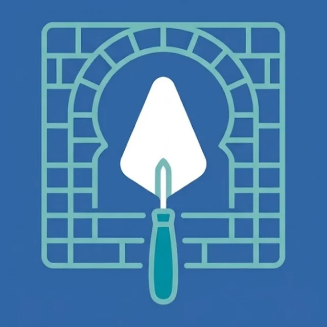 Logotipo de Albañil en Granada: paleta de albañil sobre arco de ladrillo